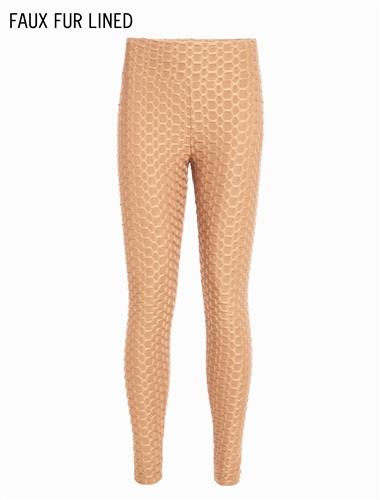 Women's Faux Fur Lined Honeycomb Ruched Leggings