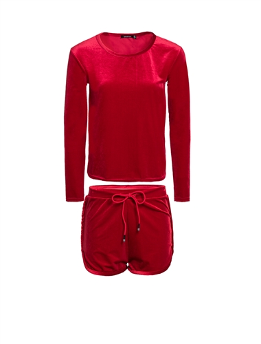 Women's Velour Long Sleeve Top and Shorts Set/