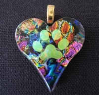 Glass Dichroic Heart with Paw Pendant