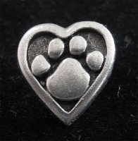 Heart Paw pin Pewter