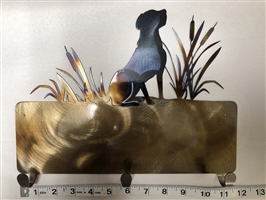 RETRIEVER WITH CATTAILS COLORED METAL WALL HANGING WITH 3 HOOKS