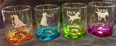 Short & Tall Colorful Glasses No, Here, Sit and Back