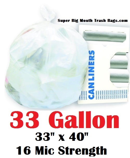 33 Gallon Trash Bags 33 Gal Garbage Bags Can Liners - 33 x 40 16 Micron  CLEAR 250ct