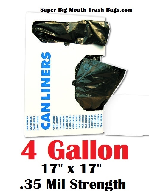 FREE SHIPPING! 4 Gallon Garbage Bags 4 Gallon Trash Bags 4 GAL Can Liners  17" x 17" .35 MIL Black