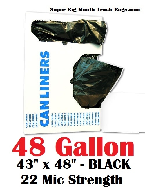 FREE SHIPPING! 48 Gallon Garbage Bags 48 Gallon Trash Bags 48 GAL Can Liners  43 x 48 22 Micron Black