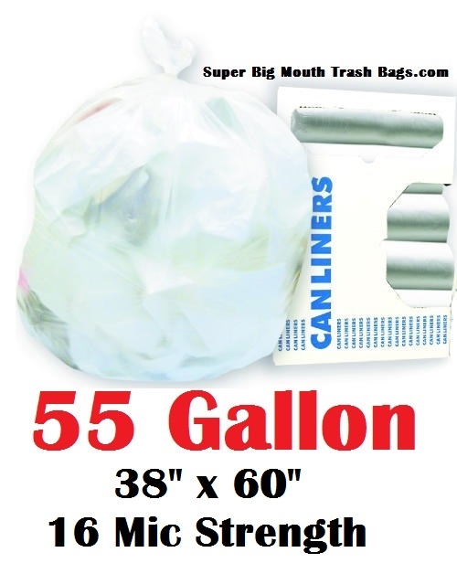 FREE SHIPPING! 55 Gallon Garbage Bags 55 Gallon Trash Bags 55 GAL Can Liners  38 x 60 16 Micron Clear