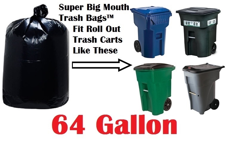 64 Gallon Garbage Bags SUPER BIG MOUTH BAGS - 30 Pack