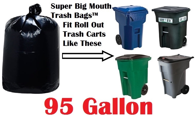 95 Gallon Trash Cart Bags Black 3 MIL Gauge 10 Count Pack