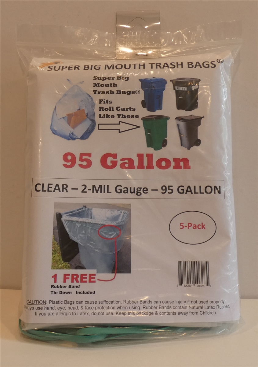 95 Gallon Trash Bags 10 Pack Super Big Mouth Large Industrial 95 GAL Garbage  Bags Can Liners