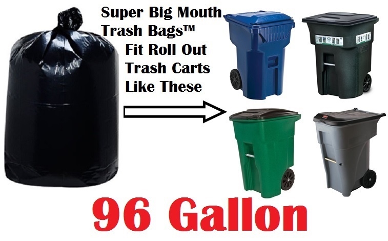  95-96 Gallon Trash Bags, Extra Large Heavy Duty Industrial  Durable Black Garbage Can Liners 2 Mil, Fits Rubbermaid Rollout, Round and  Square Trash Cans, 61 x 68 (25 Pack) Bulk 