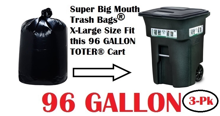 96 Gallon Trash Bags SUPER BIG MOUTH TRASH BAGS® - BLACK -3 Pack