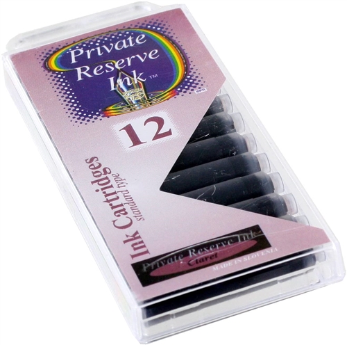 12 Pack - Private Reserve Ink, Universal Fountain Pen Ink Cartridges Clear Case, Claret