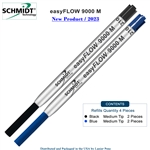 Imprinted Schmidt easyFLOW9000 Ballpoint Refill- Black & Blue Ink, Medium Tip 1.0mm  - Pack of 4 by Lanier Pens, pensbylanier, pens by lanier