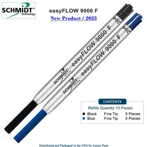Imprinted Schmidt easyFLOW9000 Ballpoint Refill- Black & Blue Ink, Fine Tip 0.8mm - Pack of 10 by Lanier Pens, pensbylanier, pens by lanier