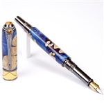 Art Deco Fountain Pen - Midnight Raven Burl End Cap