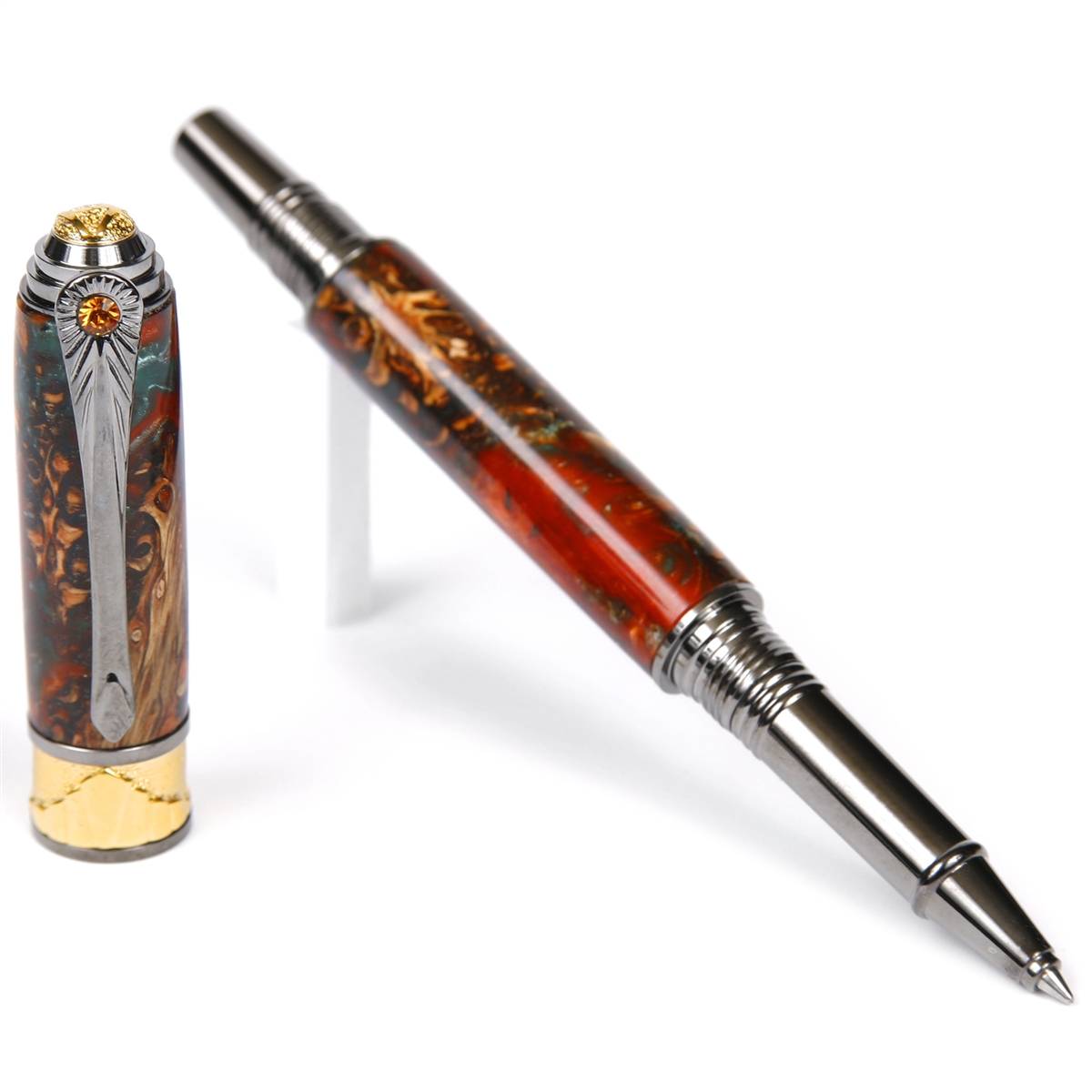 Art Deco Rollerball Pen - Copper and Green Pine Cone