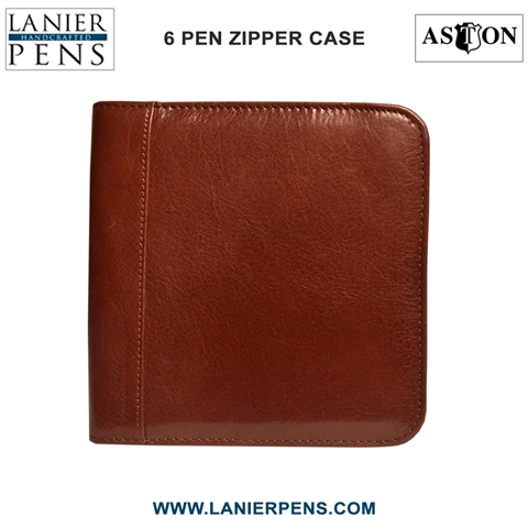 6 Pen Holder Brown Case/Pen Case Zippered Collectors by Lanier Pens, lanierpens, lanierpens.com, wndpens, WOOD N DREAMS, Pensbylanier