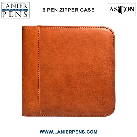 6 Pen Holder Tan Case/Pen Case Zippered Collectors by Lanier Pens, lanierpens, lanierpens.com, wndpens, WOOD N DREAMS, Pensbylanier