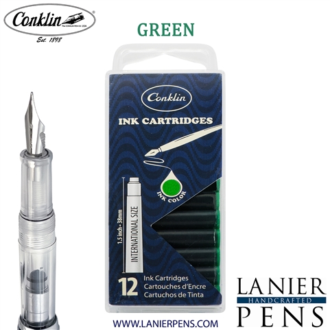 12 Pack Conklin Ink Cartridges - Green By Lanier Pens