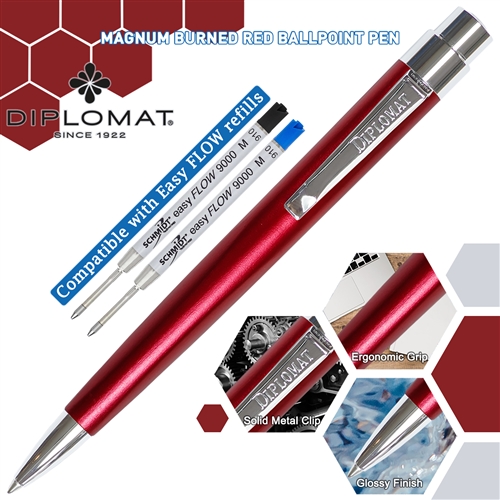 Diplomat Magnum Ball Point Pen - Burned Red