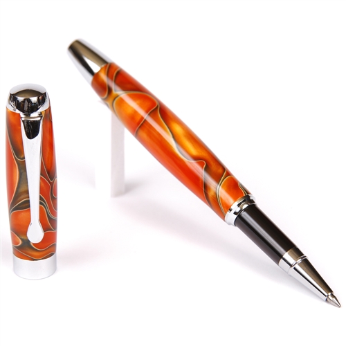 Orange & Black Marbleized Gloss Body Rollerball Pen by Lanier Pens