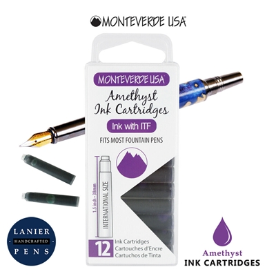 Monteverde G305AM Ink Cartridges Clear Case Gemstone Amethyst- Pack of 12 / Monteverde G305AM Amethyst Ink Cartridges Pack of 12