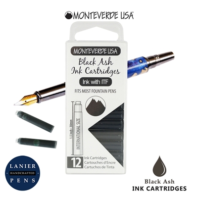 Monteverde G305BA Ink Cartridges Clear Case Gemstone Black Ash- Pack of 12 / Monteverde G305BA Black Ash Ink cartridges Pack of 12