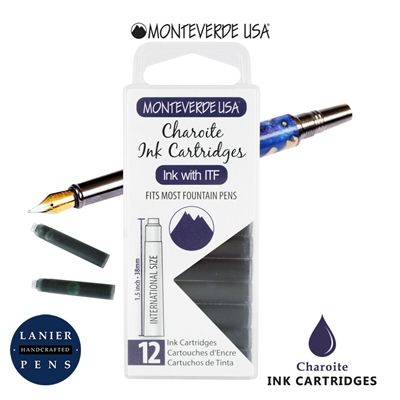 Monteverde G305CH Ink Cartridges Clear Case Gemstone Charoite- Pack of 12 / Monteverde G305CH Charoite Ink cartridges Pack of 12