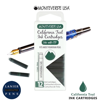 Monteverde G305CT Ink Cartridges Clear Case Gemstone California Teal- Pack of 12 / Monteverde G305CT California Teal Ink cartridges Pack of 12