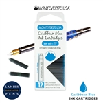 Monteverde G305CU Ink Cartridges Clear Case Gemstone Caribbean Blue- Pack of 12 / Monteverde G305CU Caribbean Blue Ink cartridges Pack of 12