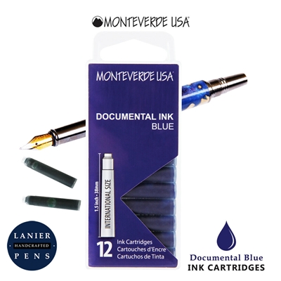 Monteverde G305DU Ink Cartridges Clear Case Documental Permanent Blue-Pack of 12 / Monteverde G305DU Documental Permanent Blue Ink Cartridges Pack of 12