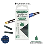 Monteverde G305EG Ink Cartridges Clear Case Gemstone Emerald Green- Pack of 12 / Monteverde G305EG Emerald Green Ink Cartridges Pack of 12