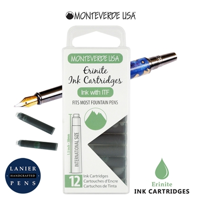 Monteverde G305ER Ink Cartridges Clear Case Gemstone Erinite- Pack of 12 / Monteverde G305ER Erinite Ink Cartridges Pack of 12