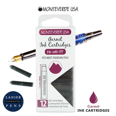 Monteverde G305GA Ink Cartridges Clear Case Gemstone Garnet- Pack of 12 / Monteverde G305GA Garnet Ink Cartridges Pack of 12