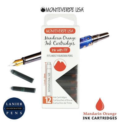 Monteverde G305MO Ink Cartridges Clear Case Gemstone Mandarin Orange- Pack of 12 / Monteverde G305MO Mandarin Orange Ink Cartridges Pack of 12