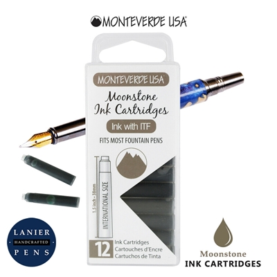 Monteverde G305MS Ink Cartridges Clear Case Gemstone Moonstone- Pack of 12 / Monteverde G305MS Moonstone Ink Cartridges Pack of 12