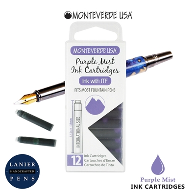 Monteverde G305PM Ink Cartridges Clear Case Gemstone Purple Mist- Pack of 12 / Monteverde G305PM Purple Mist Ink Cartridges Pack of 12