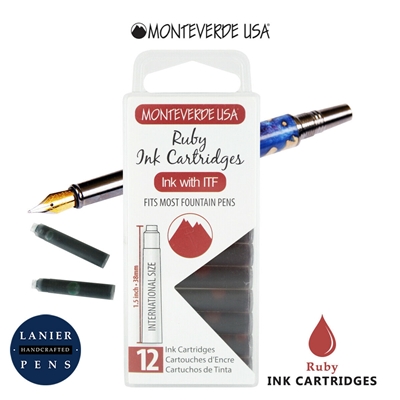 Monteverde G305RU Ink Cartridges Clear Case Gemstone Ruby- Pack of 12 / Monteverde G305RU Ruby Ink Cartridges Pack of 12