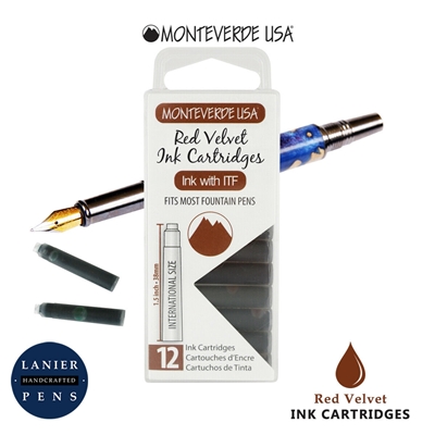 Monteverde G305RV Ink Cartridges Clear Case Gemstone Red Velvet- Pack of 12 / Monteverde G305RV Red Velvet Ink Cartridges Pack of 12