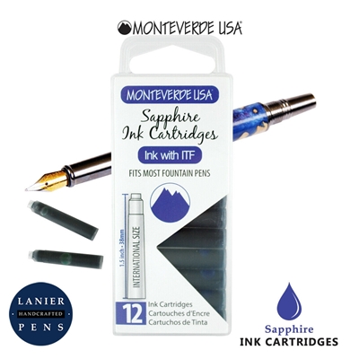 Monteverde G305SA Ink Cartridges Clear Case Gemstone Sapphire- Pack of 12 / Monteverde G305SA Sapphire Ink Cartridges Pack of 12