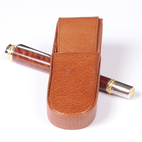 Tan Double Leather Pen Box Round by Lanier Pens, lanierpens, lanierpens.com, wndpens, WOOD N DREAMS, Pensbylanier