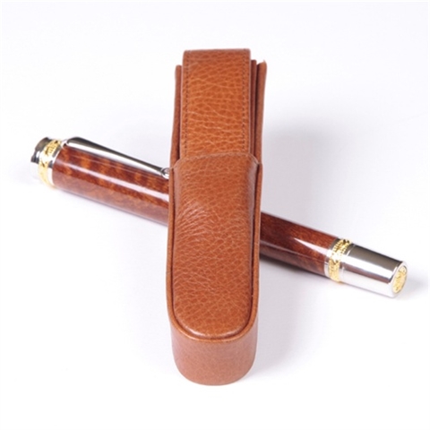 Tan Single Leather Pen Box Round by Lanier Pens, lanierpens, lanierpens.com, wndpens, WOOD N DREAMS, Pensbylanier