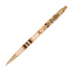 Slimline Pencil - Maple with Yellowheart, Red Heart and Ebony Inlays