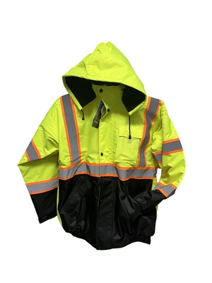 Winter High-Visibility Green Bomber Jacket Fleece Lining 203