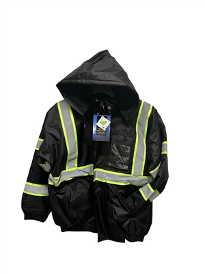 Winter Black Bomber Fleece lining with reflective tape Jacket 203