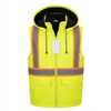 High visible Lime Winter fleece lined Vest hooded