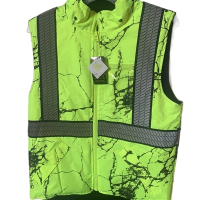 High visible Lime Camo Winter fleece lined Vest hooded