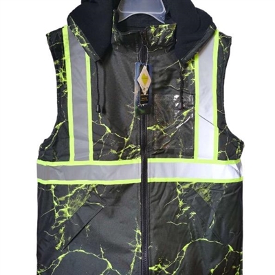 Black Camo Winter fleece lined Vest hooded with reflective tape