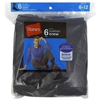 Hanes Men's Crew Cushion Socks, 6-12, Black, 6 pairs