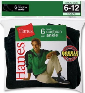 Hanes Men's Ankle Cushion Socks, 6-12, Black, 6 pairs